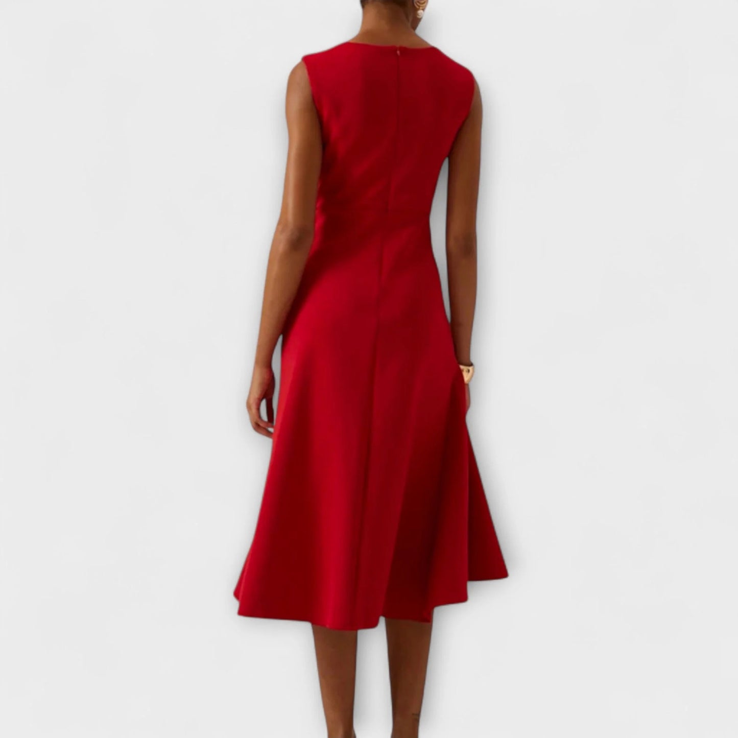 Women’s Elegant Sleeveless Midi Dress – Waist Tie Red Flare Dress
